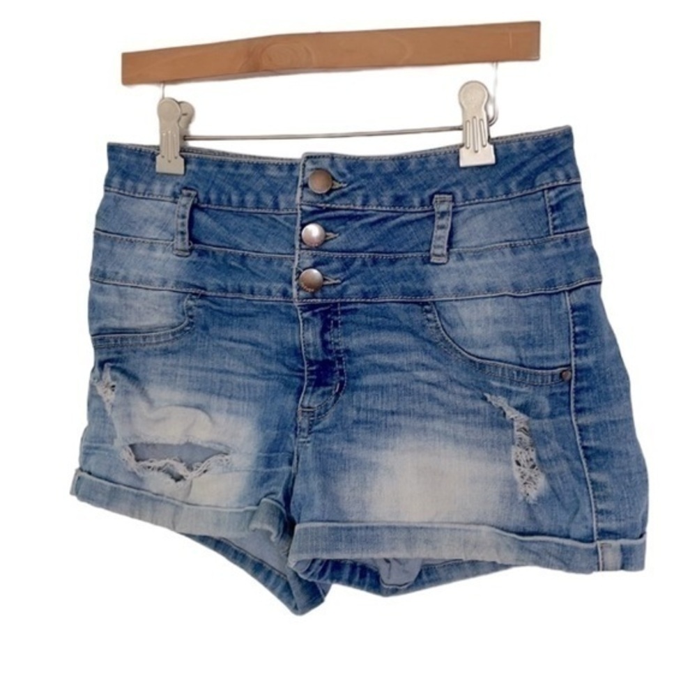 REFUGE | Women’s Faded Wash Ripped Denim Blue Jean Shorts Size 2